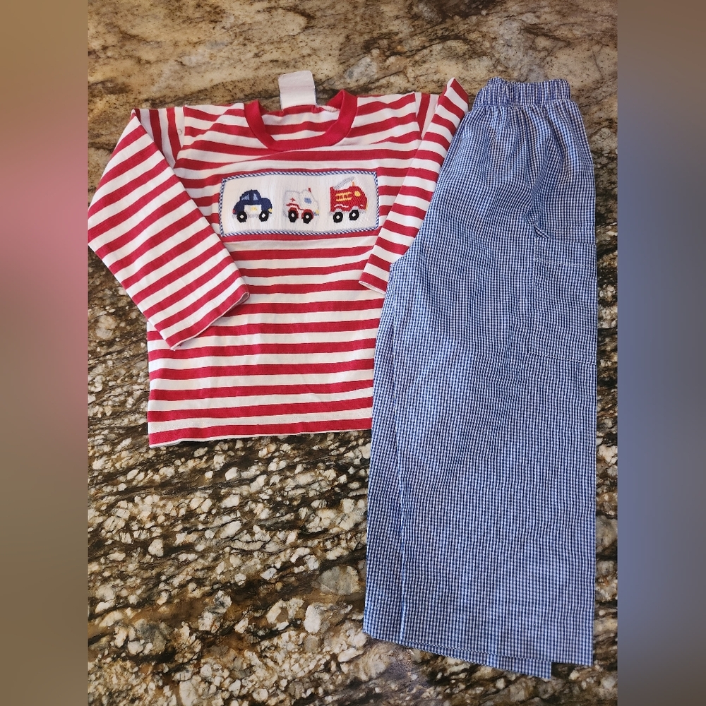 Red Stripe & Blue Gingham Kids Pajama Set
